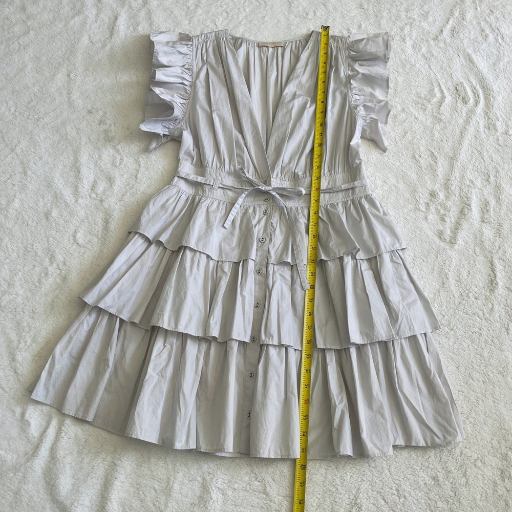 Ulla Johnson Sena Tiered Flutter-Sleeve Ruffle Dress in Dove Light Gray Size 10 - Picture 7 of 13